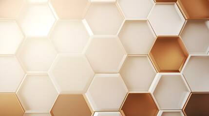Abstract Background of hexagonal Shapes in beige Colors. Geometric 3D Wallpaper
