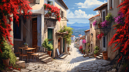 Fototapeta na wymiar Pictorial old streets of Greece