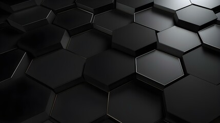 Abstract Background of hexagonal Shapes in black Colors. Geometric 3D Wallpaper
