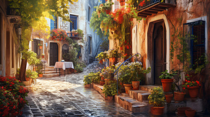 Fototapeta na wymiar Pictorial old streets of Greece