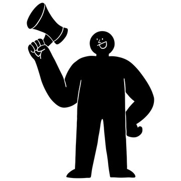 Simple character with megaphone announcement flat illustration