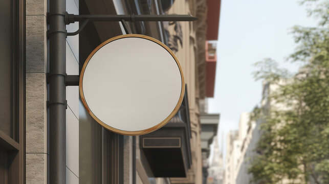 Generative AI, Coffee Shop Street Signboard Mock Up For Logo Design, Brand Presentation, Aesthetic Muted Neutral Colors, On The Wall Outdoor