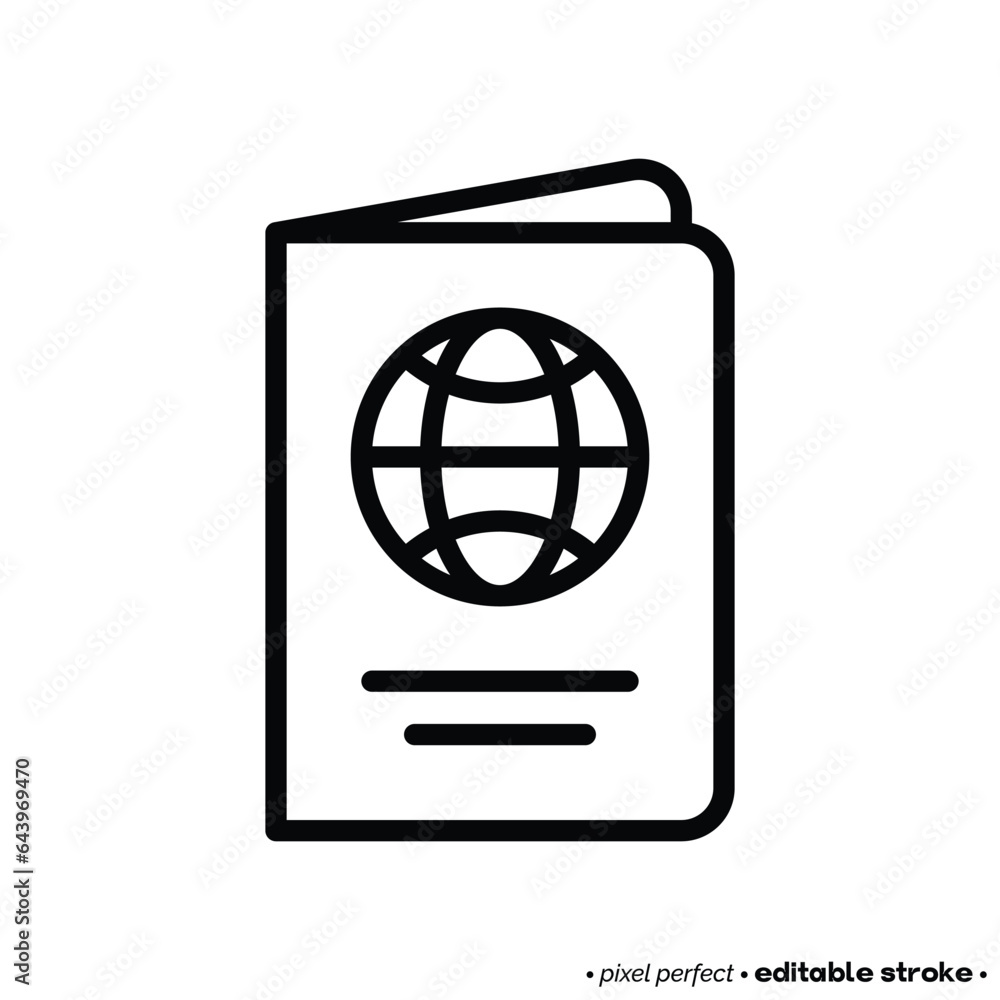Poster passport with globe thin line icon. pixel perfect, editable stroke. modern vector illustration of id
