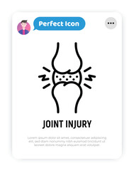 Joint injury, inflammation thin line icon. Arthritis symptom. Vector illustration.