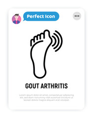 Gout arthritis on foot, joint inflammation thin line icon. Osteoarthritis. Vector illustration.