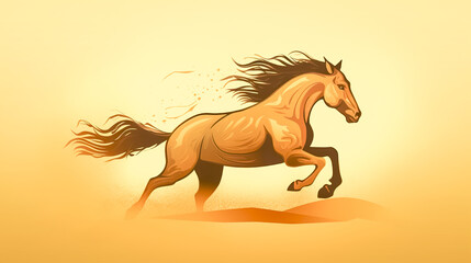A jumping horse on a yellow background, generative AI.