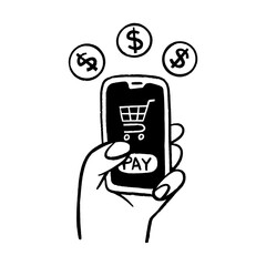 Online payment cartoon hand drawn