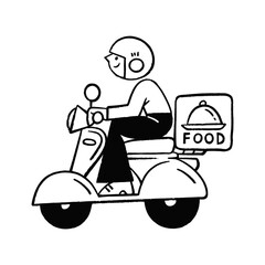 Food delivery man riding scooter cartoon hand drawn