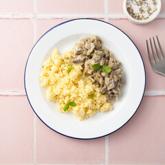 Beef Stroganoff with couscous