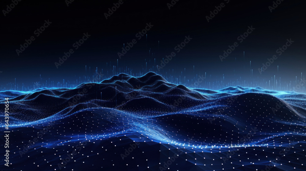 Poster data technology and communication futuristic illustration. wave of bright particles. technological 3