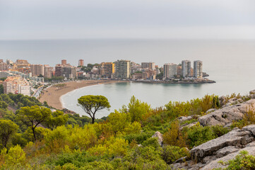 Obraz premium Nice view of Oropesa del Mar coastline and beach from upper viewpoint after the storm, Castellon, Spain