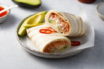 Homemade vegan burrito with avocado