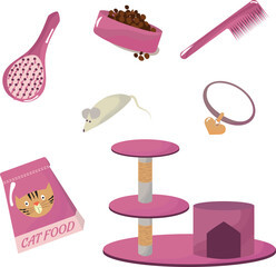 Kit for a domestic cat. Everything you need to get a cat. High quality vector illustration.