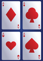 set of vector illustrations of cards for playing in the casino red