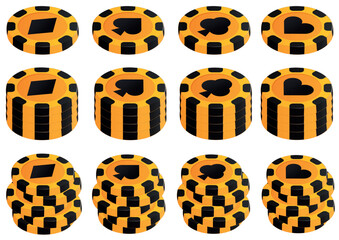 set of colorful vector illustrations with casino chips yellow