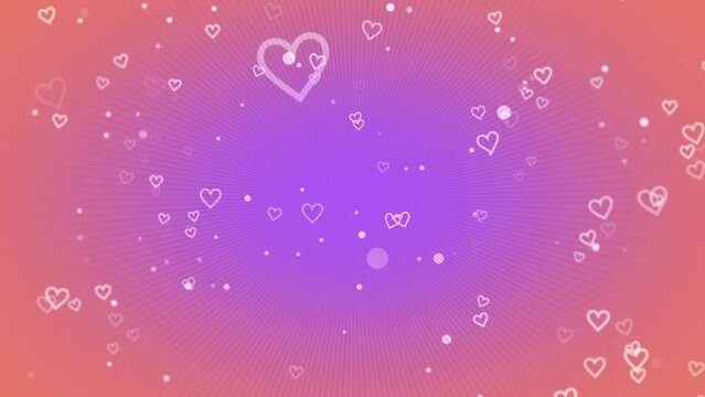 A vibrant and romantic background with white hearts outlined in pink, set against a purple and pink gradient. Small white stars adorn the center of each heart, adding a touch of magic to the design