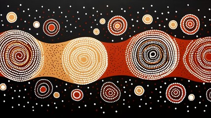 Aboriginal dot painting background with circles and shapes, earth color palette, wallpaper backdrop