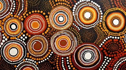 Aboriginal dot painting background with circles and shapes, earth color palette, wallpaper backdrop