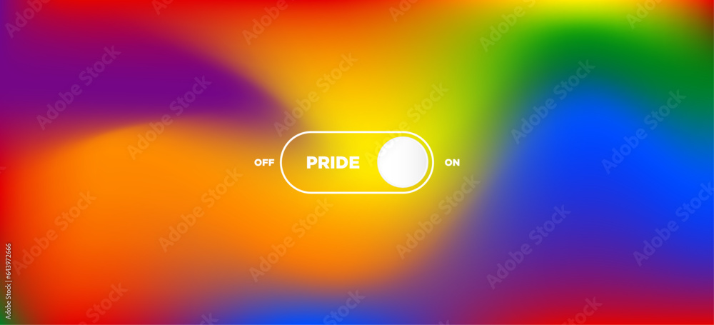 Poster pride month on and off switch concept on rainbow gradient background. on switch with pride text. vec