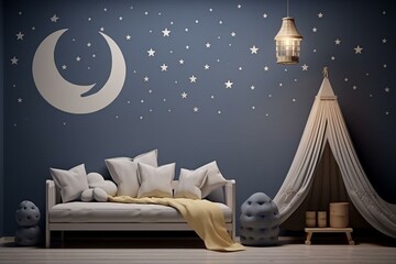 A serene and sleek night sky theme with adorable minimalistic details, perfect for modern interiors. Generative AI