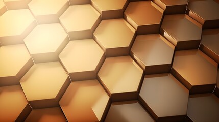 Abstract Background of hexagonal Shapes in golden Colors. Geometric 3D Wallpaper
