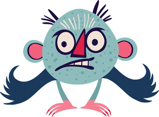 little blue monster with strange face. Halloween character in modern cartoon style