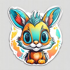 photo of a beautiful bunny sticker with bright colors isolated on light , generative AI