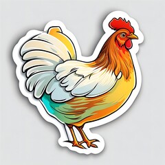 photo of a beautiful hen sticker with bright colors isolated on white, generative AI