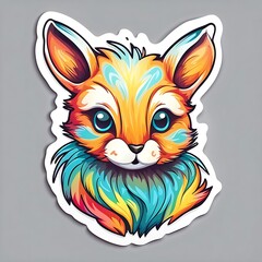 photo of a beautiful fox sticker with bright colors isolated on grey