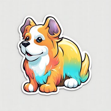 photo of a beautiful dog sticker sitting with bright colors isolated on light background