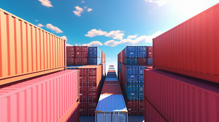 Fototapeta premium high stack, mountain of shipping containers, cargo transportation concept logistics and warehouse
