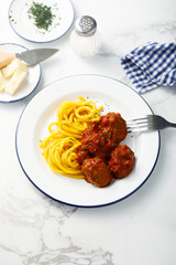 Spaghetti with meatballs and tomato sauce