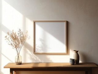 Contemporary cozy living room house with blank photo frame for decorative