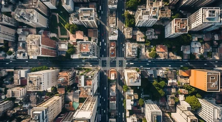 Foto op Plexiglas panoramic view of the city, aerial view of the city, buildings scene, biuldings in the city, top view of buildings in the city © Gegham
