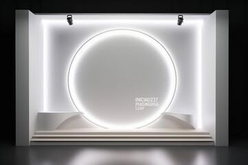 White Display mock up 3D luxury stage with LED light and simple shape decoration around it. generative AI