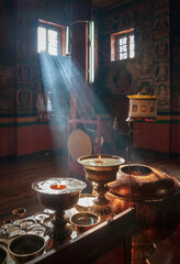 Buddhist monastery. Buddhist attributes. Darjeeling