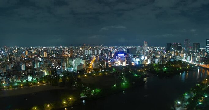 4K Osaka Japan Night Sky Timelapse City Skyline
