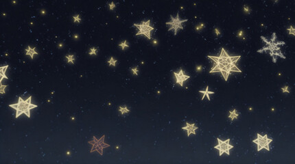 Golden stars on blue night sky, Christmas background 