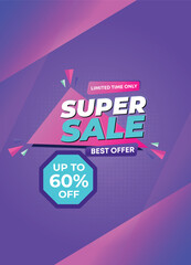 Fototapeta premium super sale banner template design. big deal flash sale discount template promotion posts. web banner for mega hot sale promotion discount sale banner. end of season special offer Sales vector banner