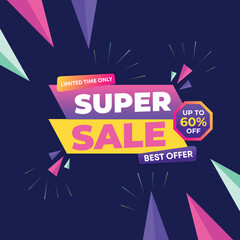 super sale banner template design. big deal flash sale discount template promotion posts. web banner for mega hot sale promotion discount sale banner. end of season special offer Sales vector banner