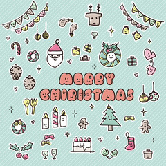 手描きのクリスマスアイコンセットのベクターイラスト