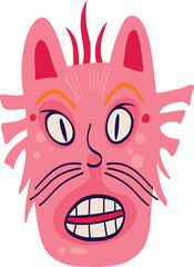 little pink monster with strange creepy face. Halloween character in modern cartoon style