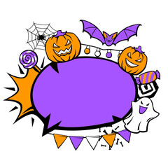 Happy Halloween card. Holiday background with celebration items.