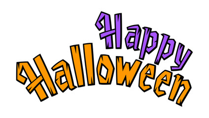Happy Halloween lettering. Holiday background with celebration items.