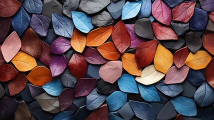 texture multicolored fallen leaves spectrum tiles, abstract bright autumn background leaf fall - obrazy, fototapety, plakaty