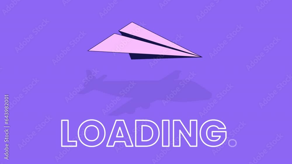 Poster flying paper airplane casting shadow line 2d loading animation. paper plane flight animated cartoon 