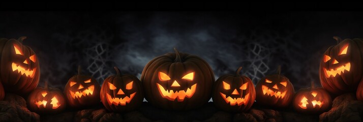 Scary Halloween Jack-o'-Lantern Celebration Holiday Background with copy space