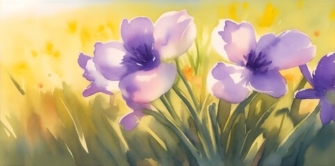 Spring meadow flowers watercolor. AI generated illustration