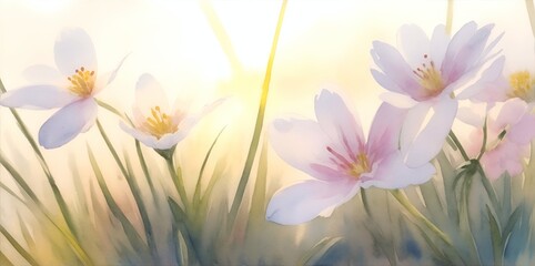 Obraz na płótnie Canvas Spring meadow flowers watercolor. AI generated illustration