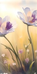 Spring meadow flowers watercolor. AI generated illustration